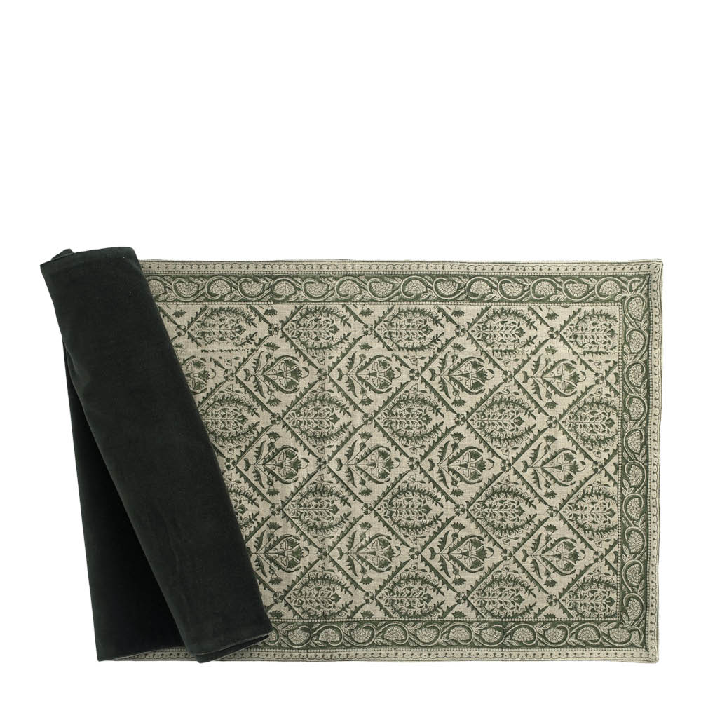 Chamois Jaipur bordslöpare linne 45x150 cm mossgrön