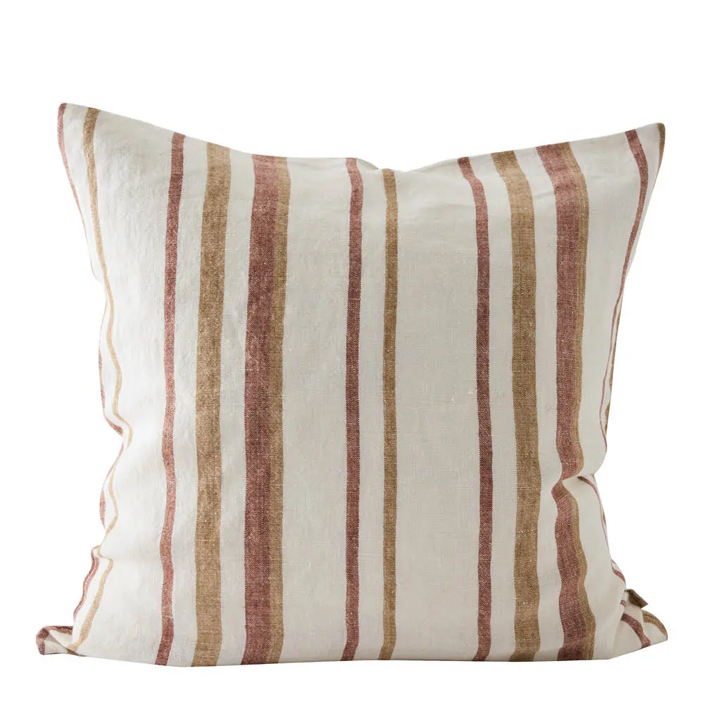 Luc putetrekk i lin 50x50 cm Terracotta striper