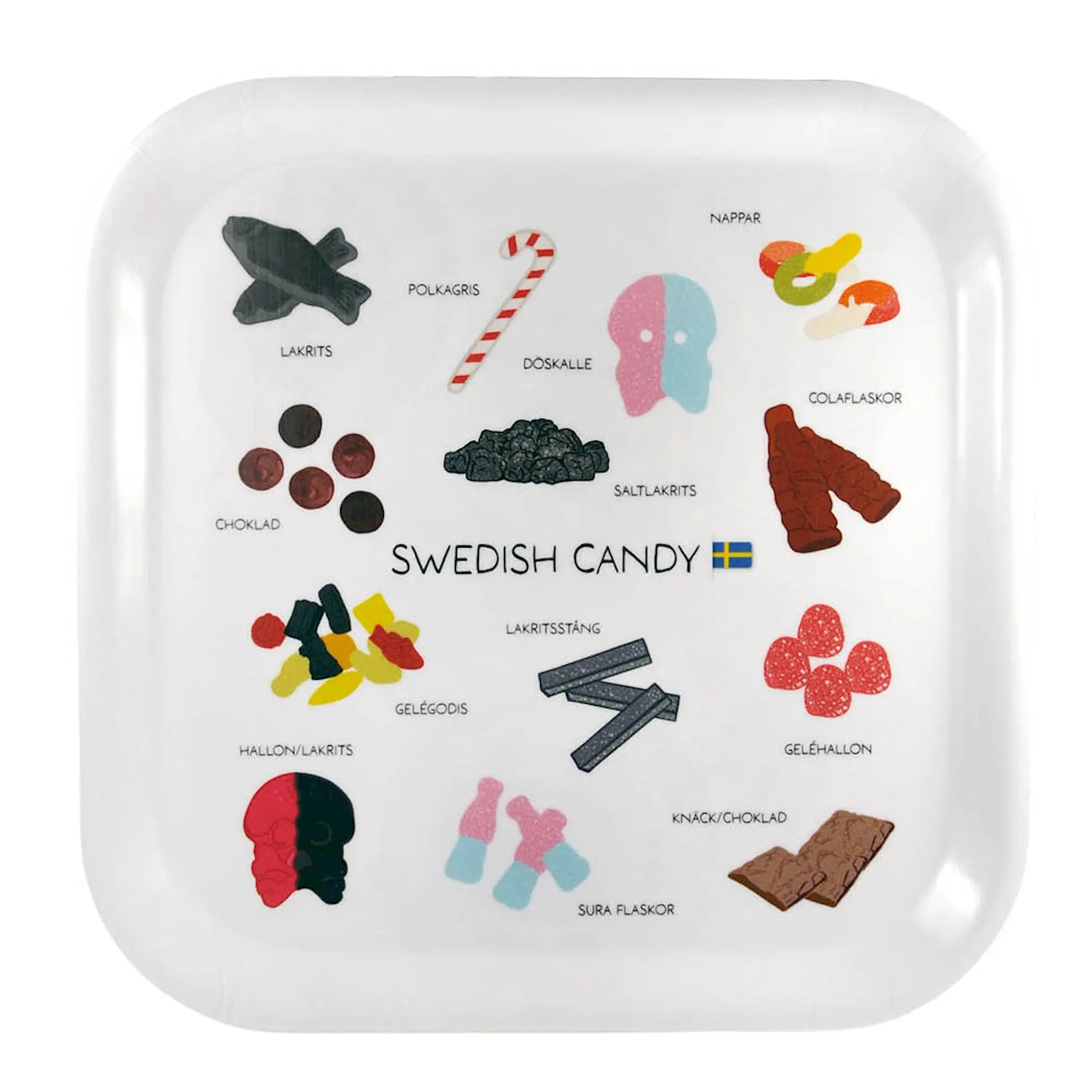 Mellow Design Serveringsbricka Swedish Candy 20x20 cm vit