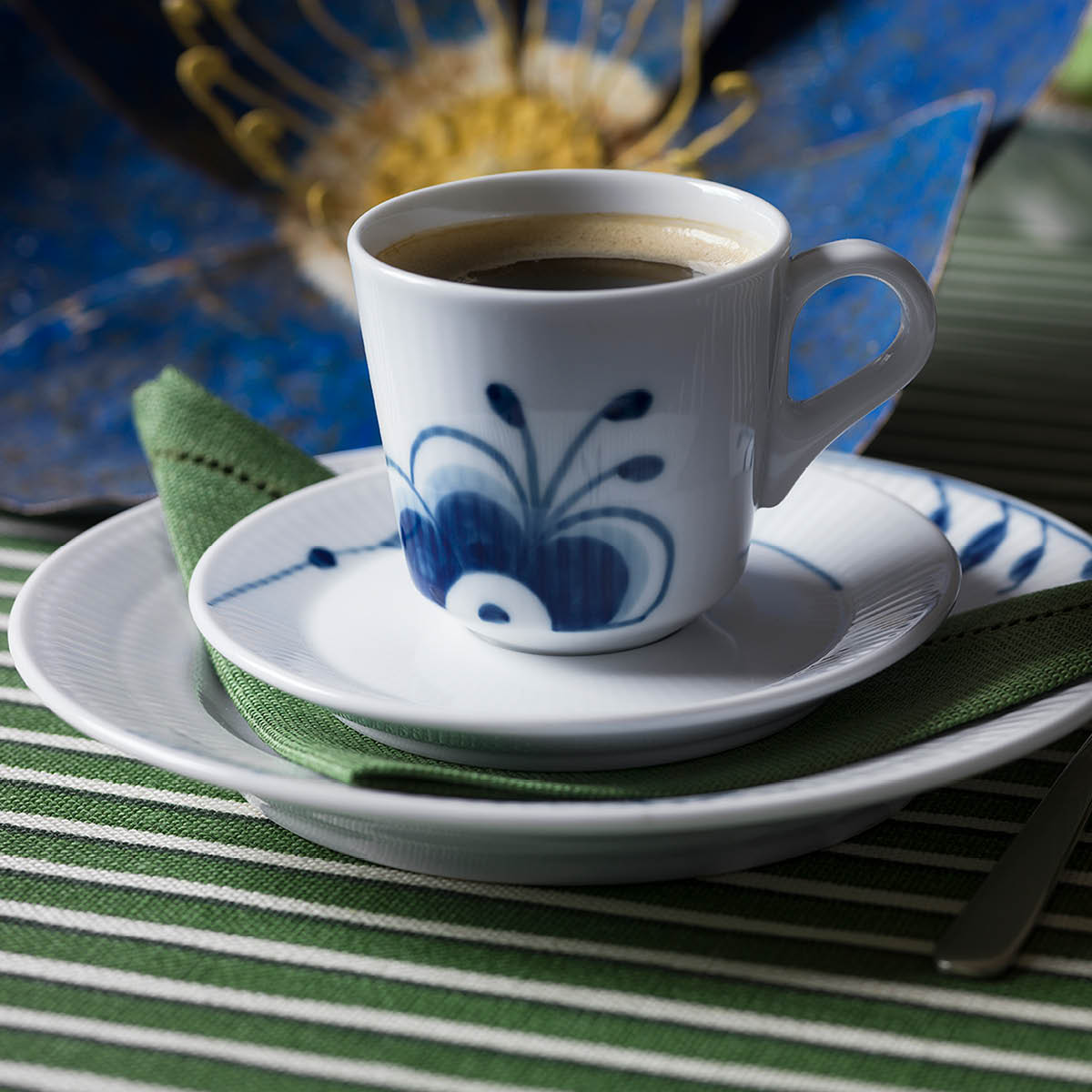 Royal Copenhagen Blå Mega Riflet espressokopp m/skål 9 cl