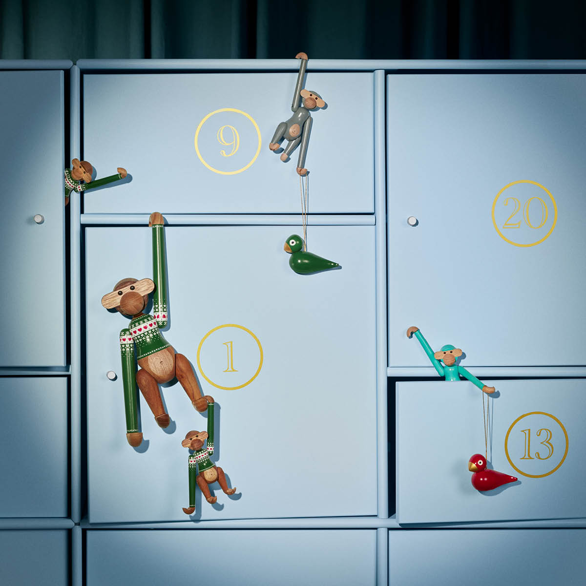 Kay Bojesen Denmark Julefugler 5 cm 2 stk rød/grønn