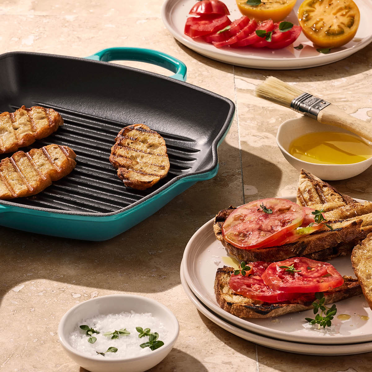 Le Creuset Signature grillpanna kvadratisk gjutjärn 26 cm Bleu Riviera