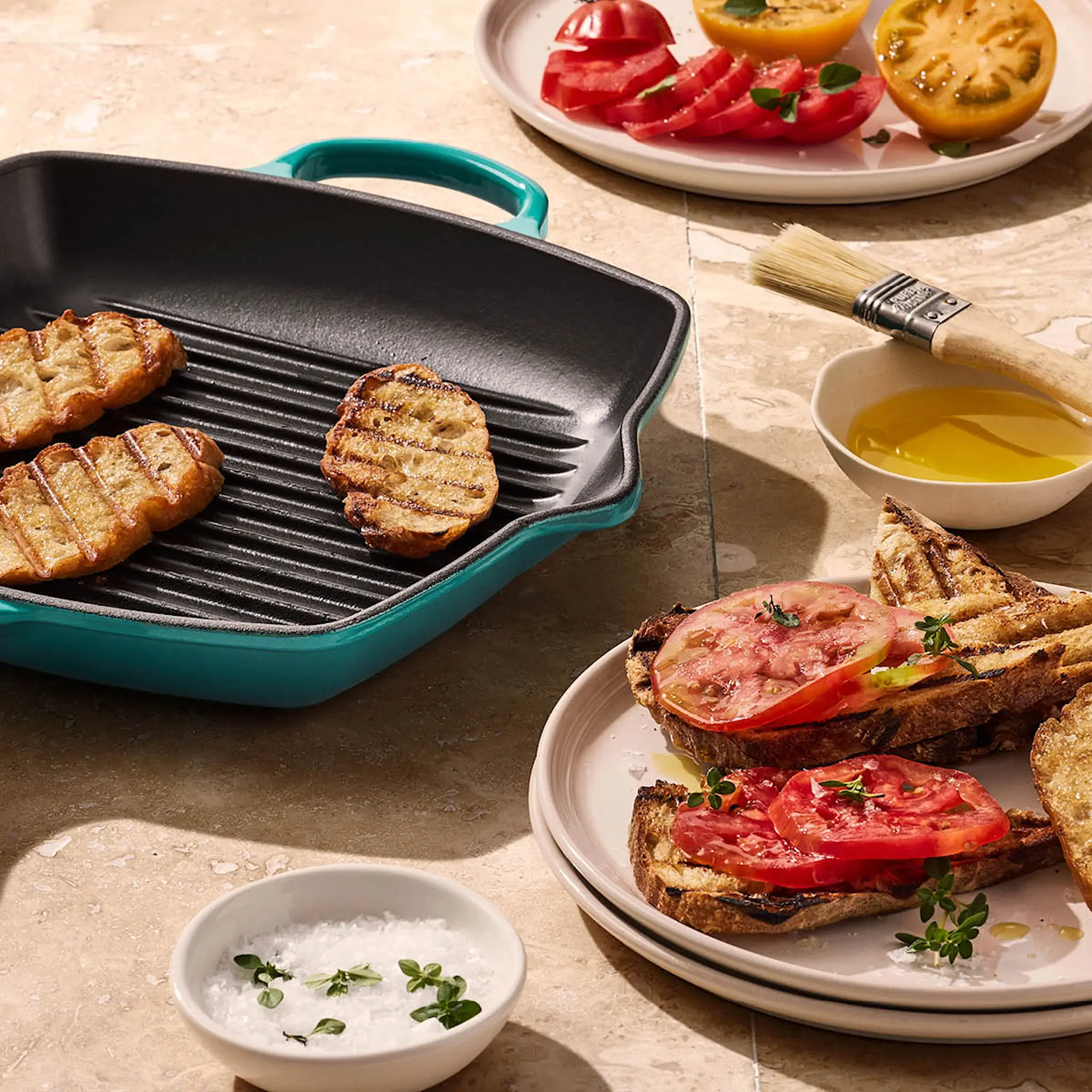 Le Creuset Signature grillpanna kvadratisk gjutjärn 26 cm Bleu Riviera