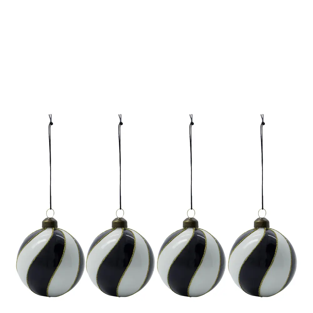 Coil Joulupallo 8 cm 4 kpl Musta/Valkoinen