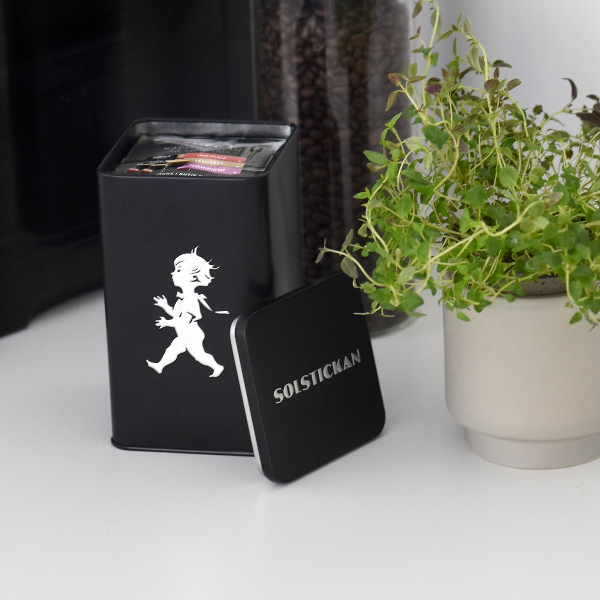 SOLSTICKAN Förvaringsburk fyrkantig 9x9 cm svart