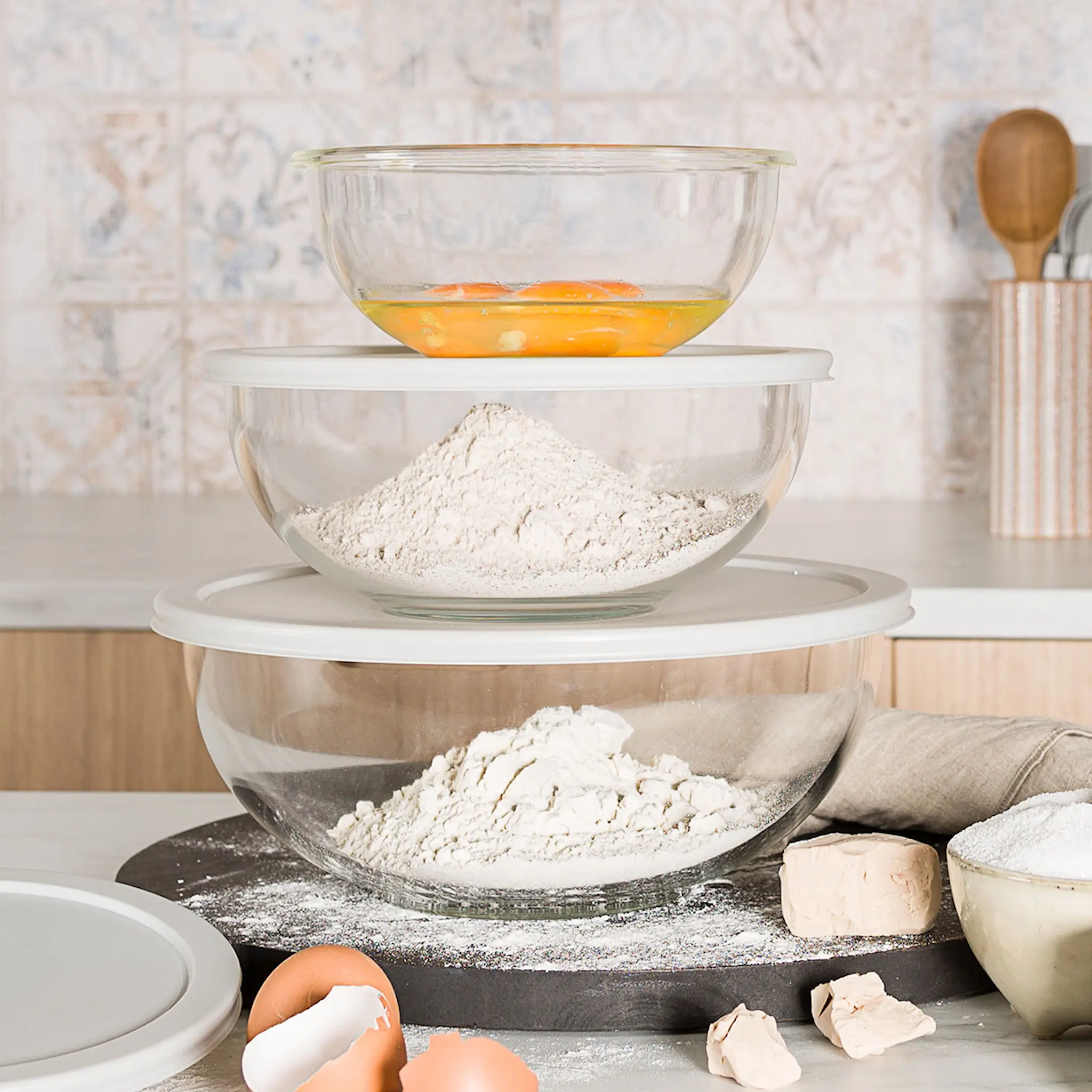 Modern House bAYk skålset 3 delar klar/ljusgrå