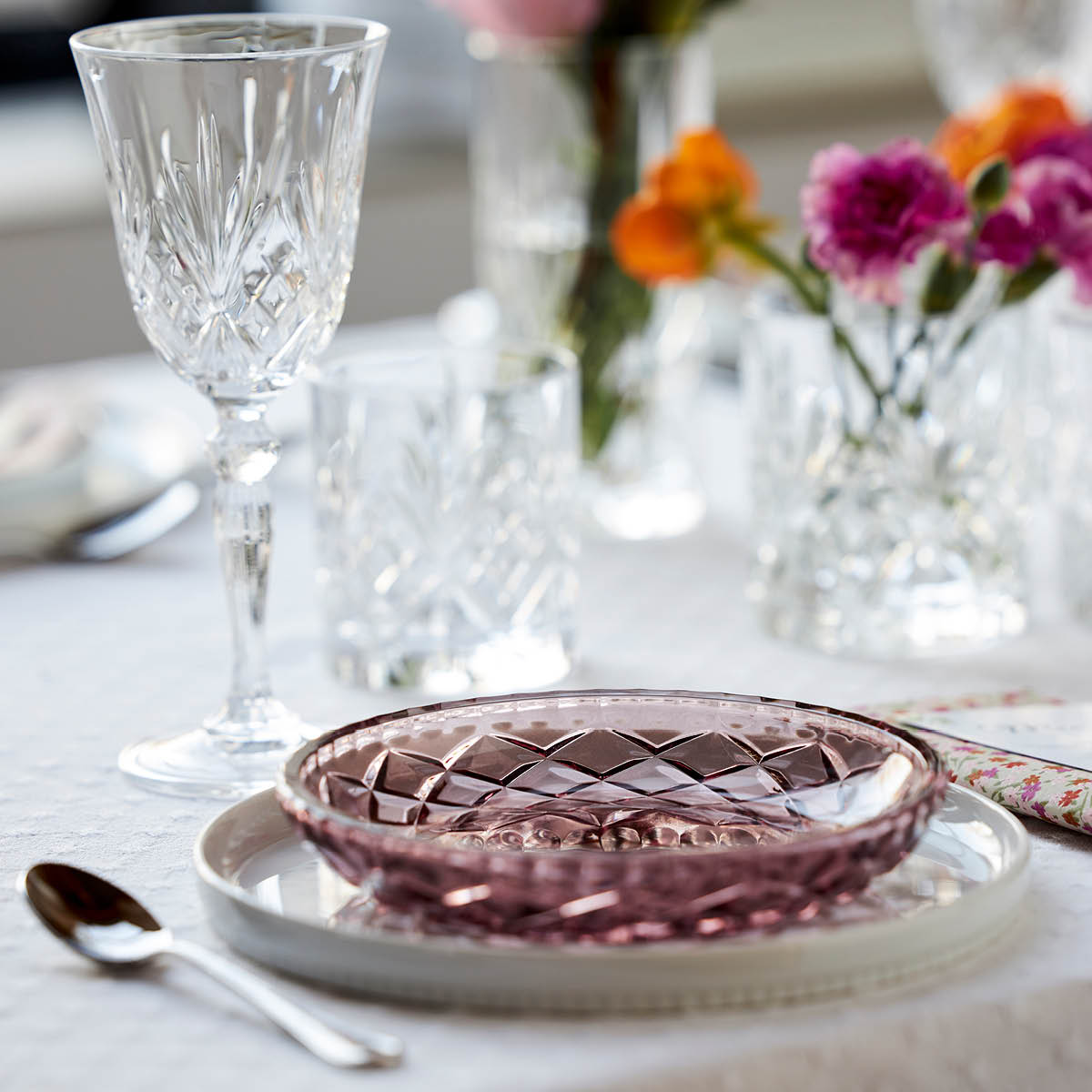 Lyngby Glas Sorrento asjett 16 cm 4 stk rosa