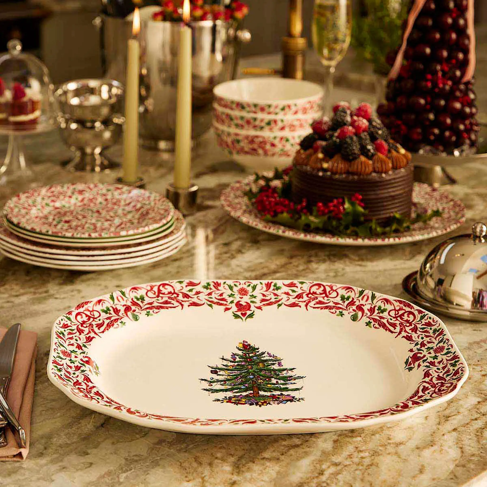 Spode Christmas Tree Yuletide rektangulärt fat 36 cm