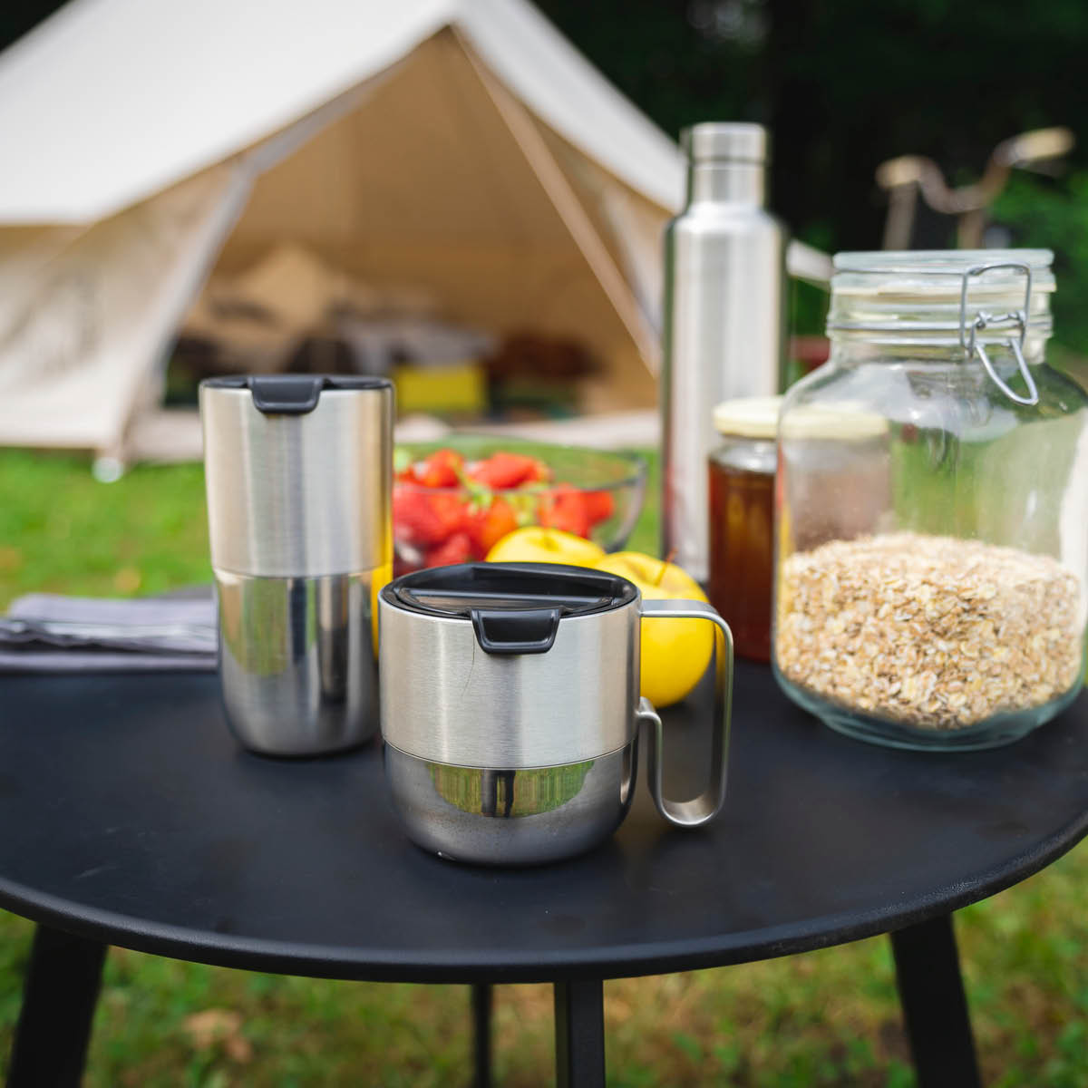 Klean Kanteen Rise mugg 41 cl med fliplock borstat stål