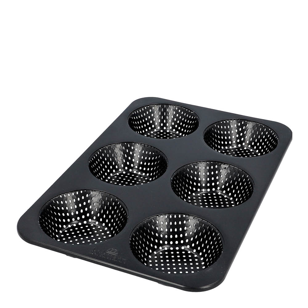 Birkmann Bread Buddies hamburgerbrødform 6 stk perforert 32x21 cm svart