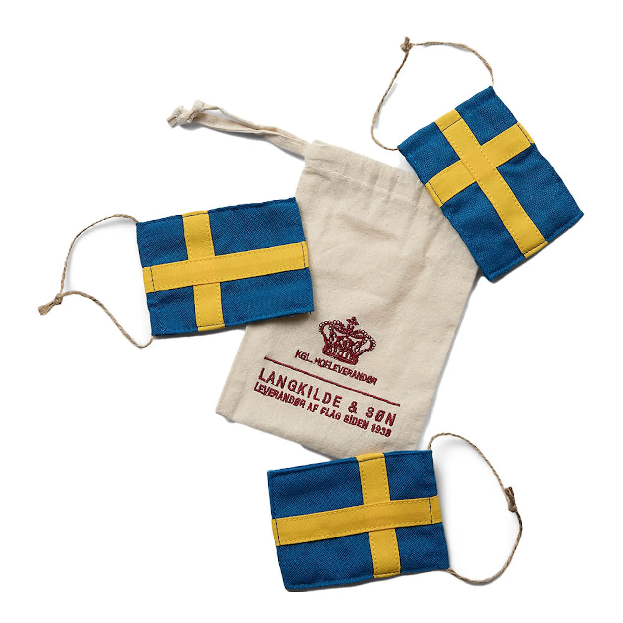 Langkilde & Søn Dekorationsflagga stor 7x10 cm 3-pack svenska flaggan