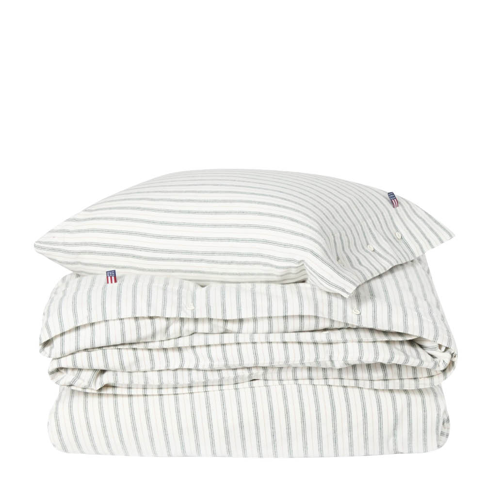 Lexington Påslakanset flanell 150x210 cm randig vit/grön/beige