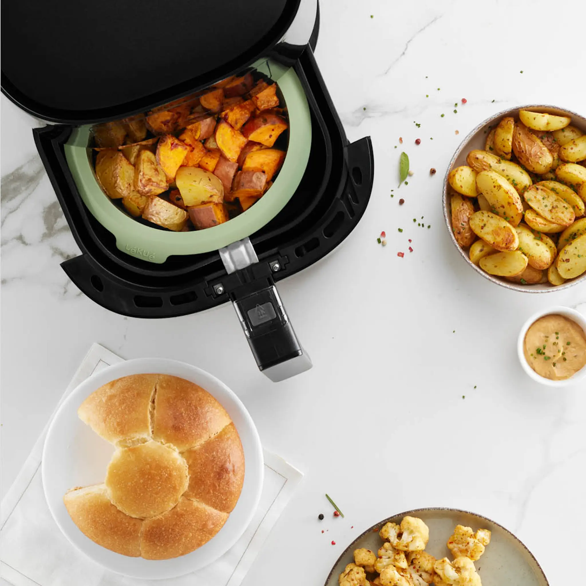 Lékué Silikonform till airfryer rund 15 cm grön