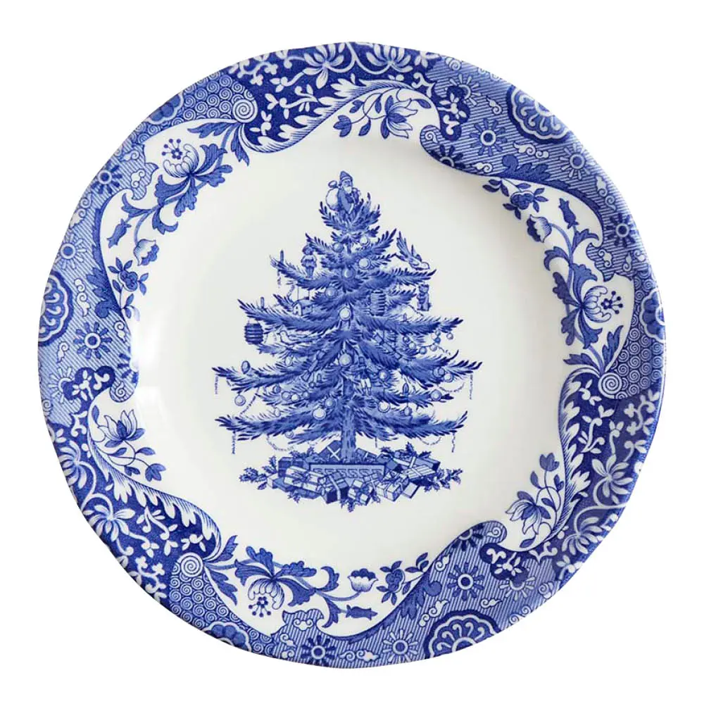 Blue Italian Christmas Tree Lautanen 20 cm Sininen/Valkoinen
