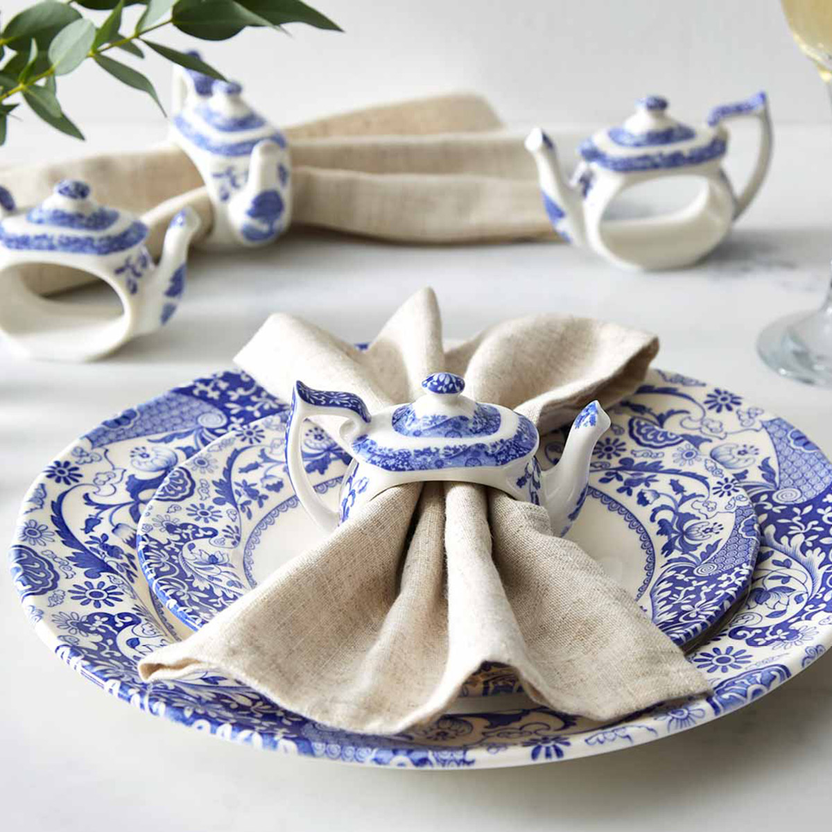 Spode Blue Italian servettring 4-pack blå/vit