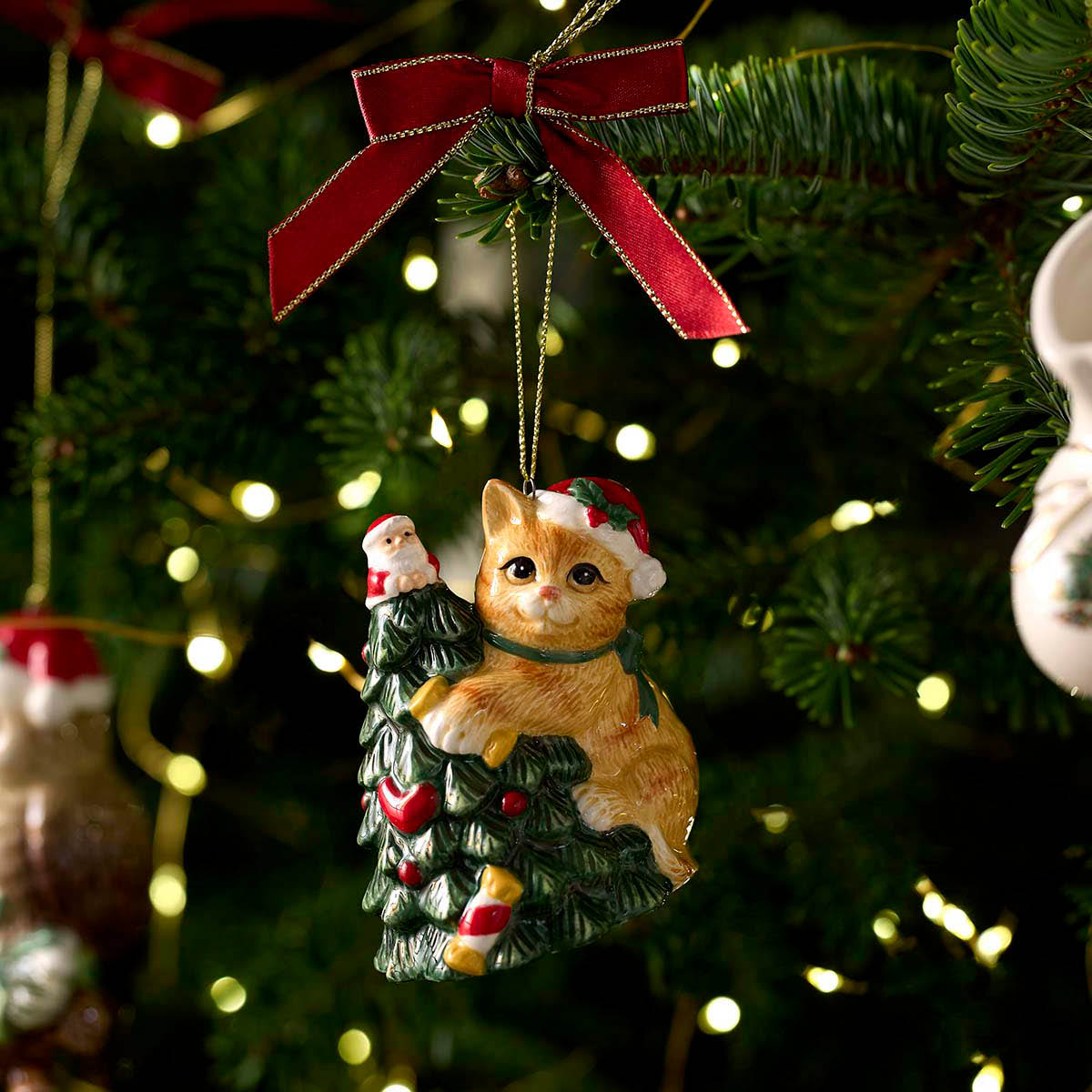 Spode Christmas Tree juletrepynt Cat Grabbing Tree