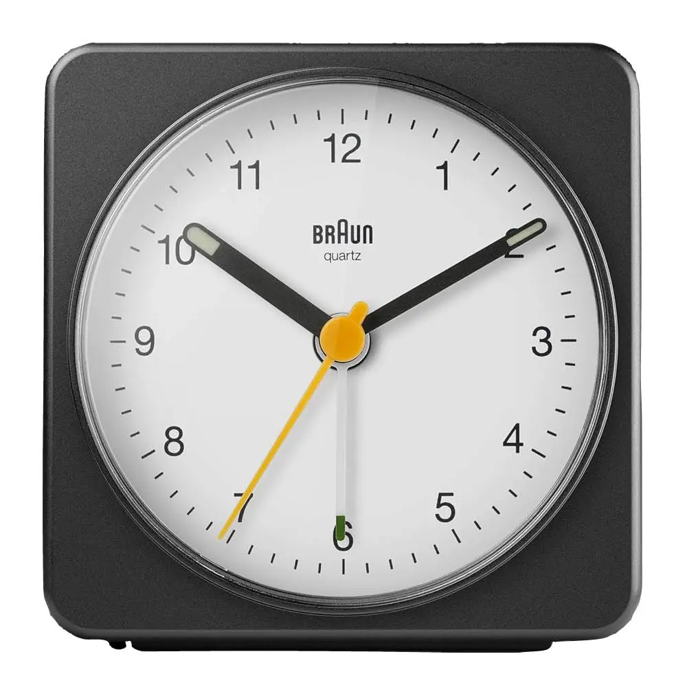 Vekkerklokke analog 7,8 cm svart/hvit