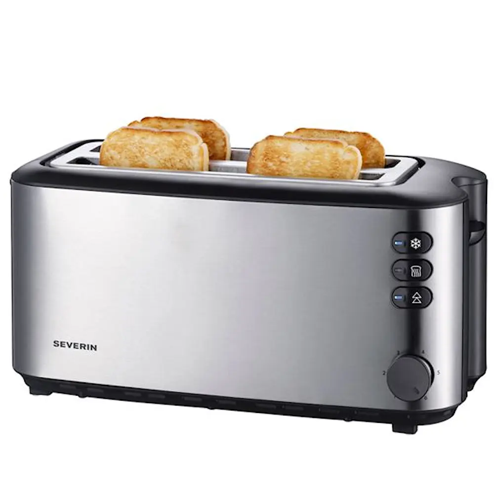 Brødrister med lang rille AT2509 4 skiver 1400W rustfritt stål