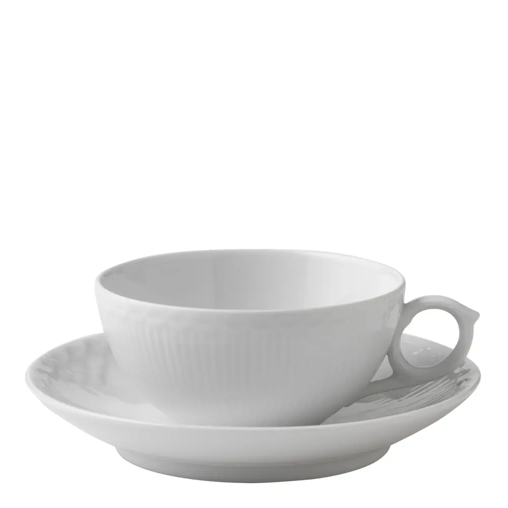 White Fluted Half Lace Teekuppi ja lautanen 20 cl
