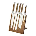 Knivset 5 delar + magnetiskt knivblock olivträ
