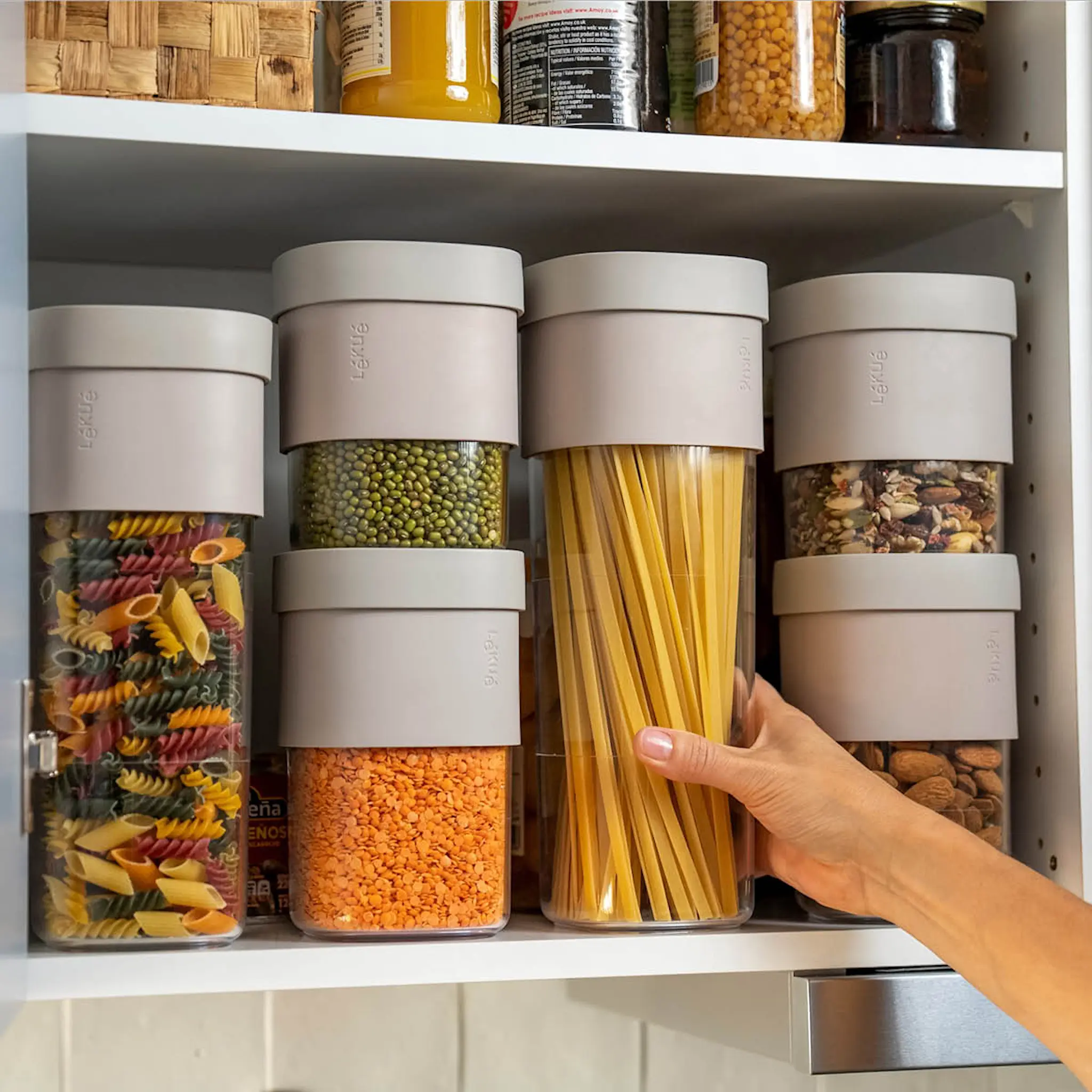 Lékué Flip Storage förvaringsburk L med lock beige