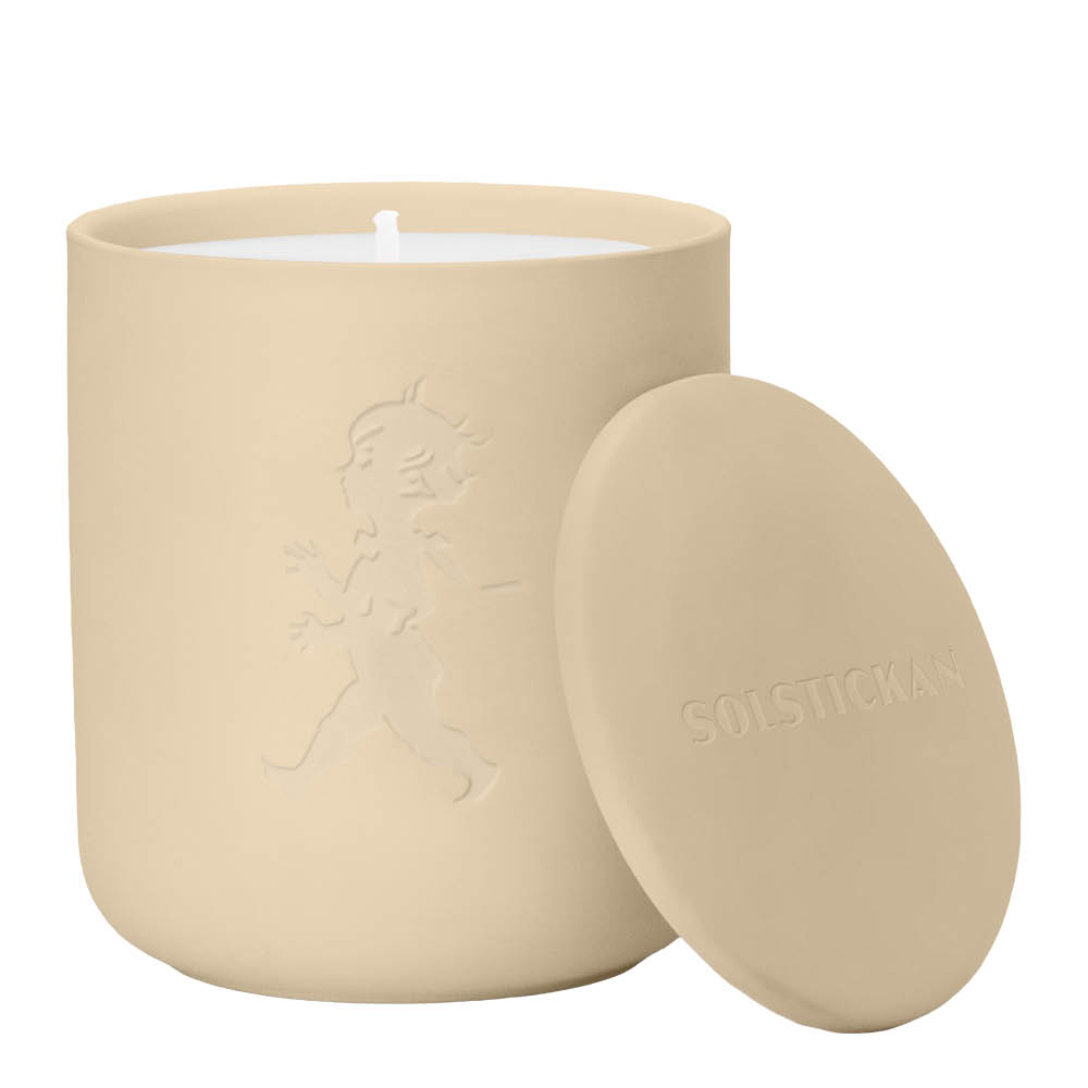 SOLSTICKAN Doftljus i keramik beige (linne)