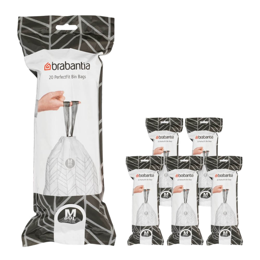 Brabantia - PerfectFit Jätepussi 60 L 120 kpl Kod M Valkoinen
