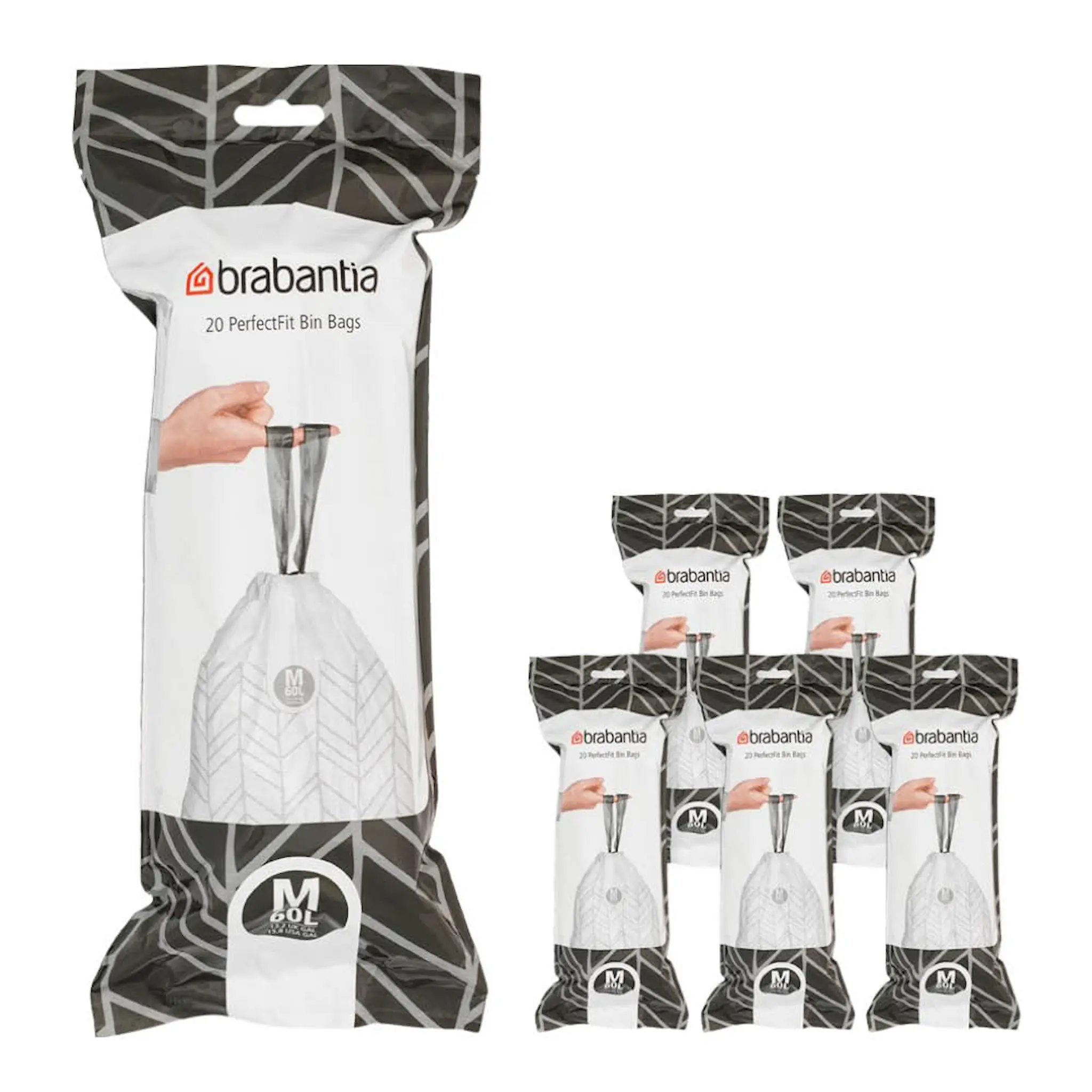 Brabantia PerfectFit avfallspåsar 60 L 120-pack Kod M vit