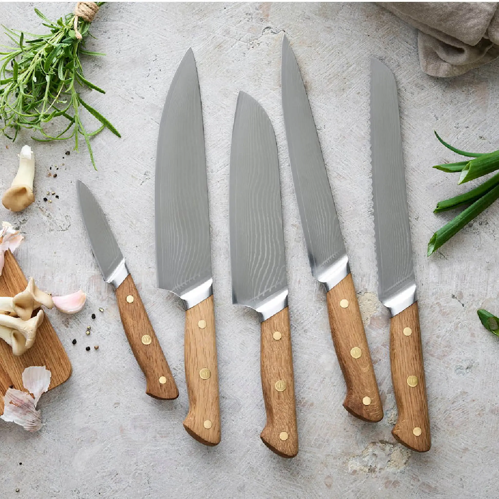 Pillivuyt Gourmet Douron knivsett 4 deler damaskusstål/eik