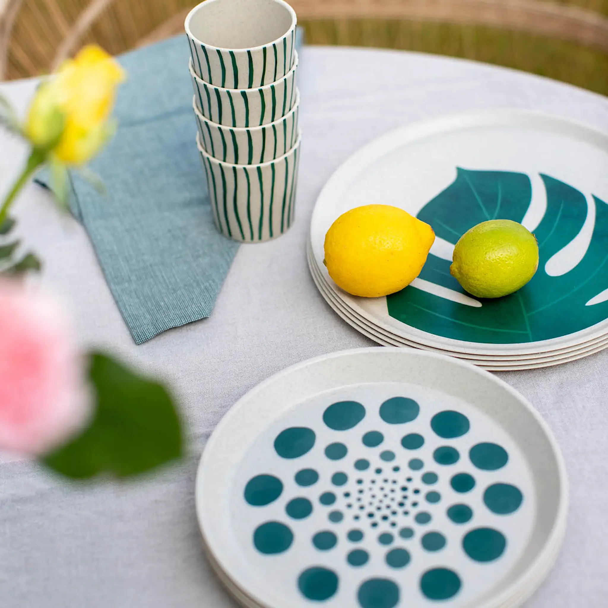 Koziol Connect Monstera servisesett 16 deler beige/grønn