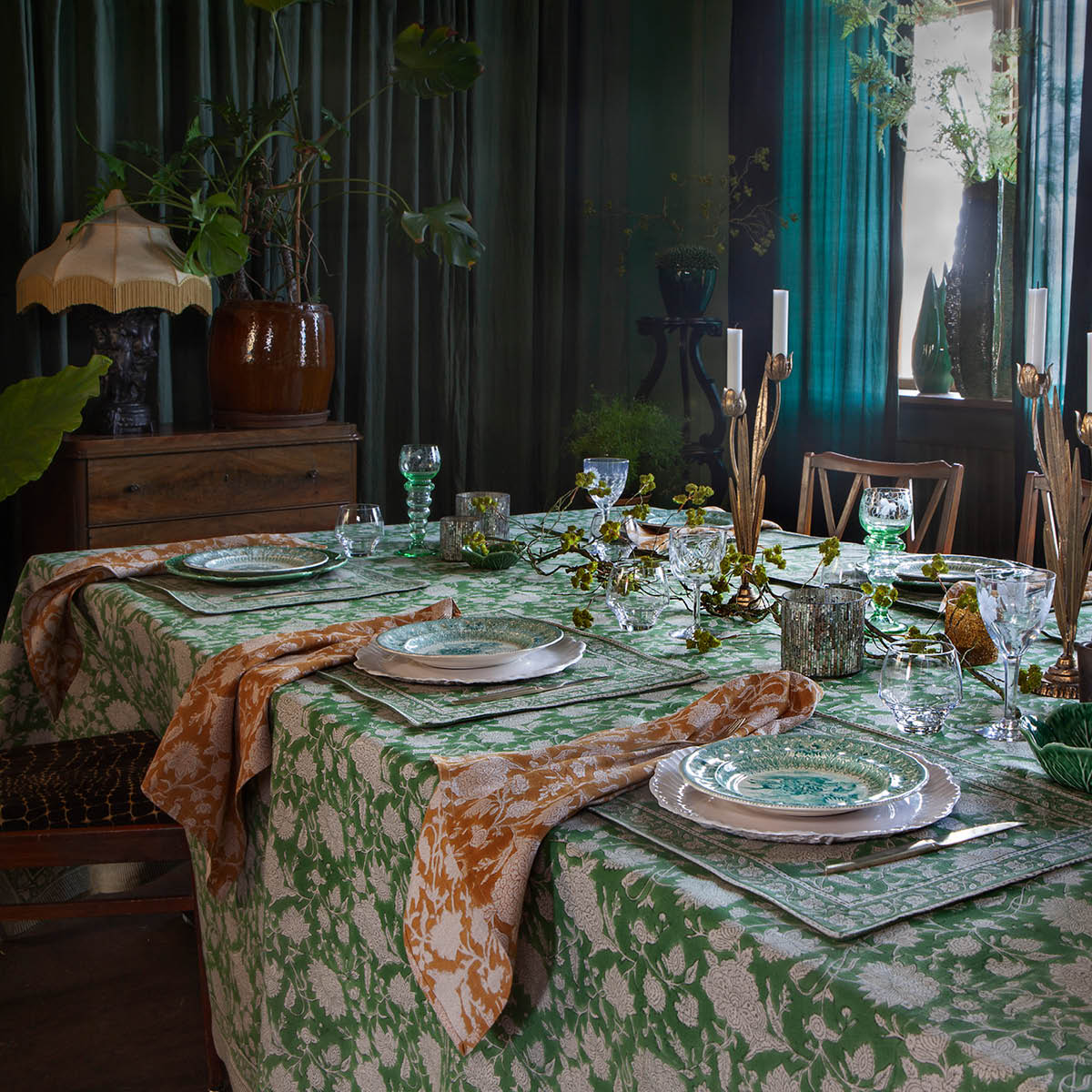 Chamois Indian Rose bordstablett i linne 37x50 cm 2-pack grön