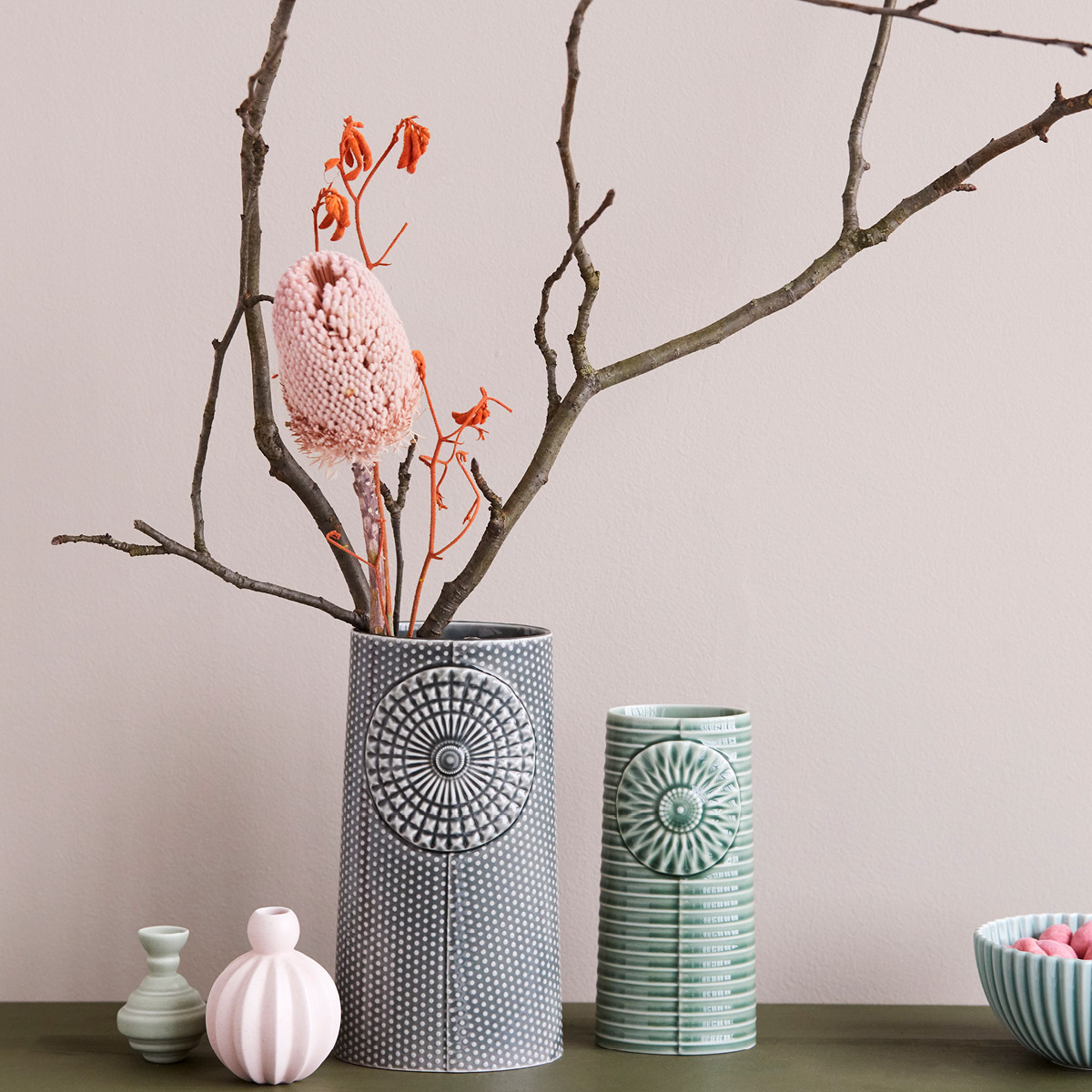 Dottir Pipanella Lines oval vas 18,1 cm grön