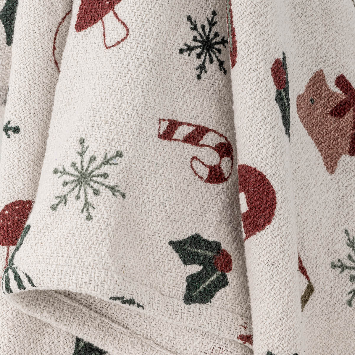 Bloomingville Yule pläd i bomull 130x160 cm julmotiv