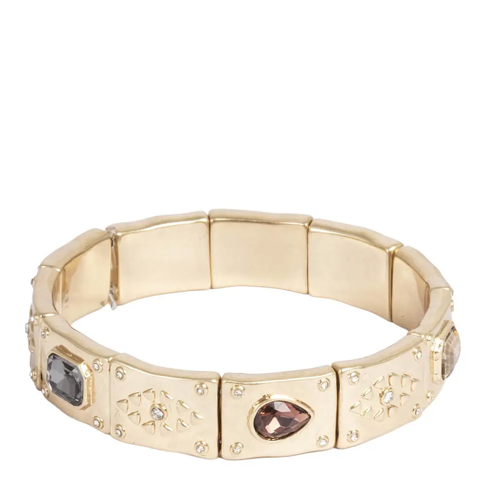 Bohemia elastisk armbånd 19 cm gull/brun