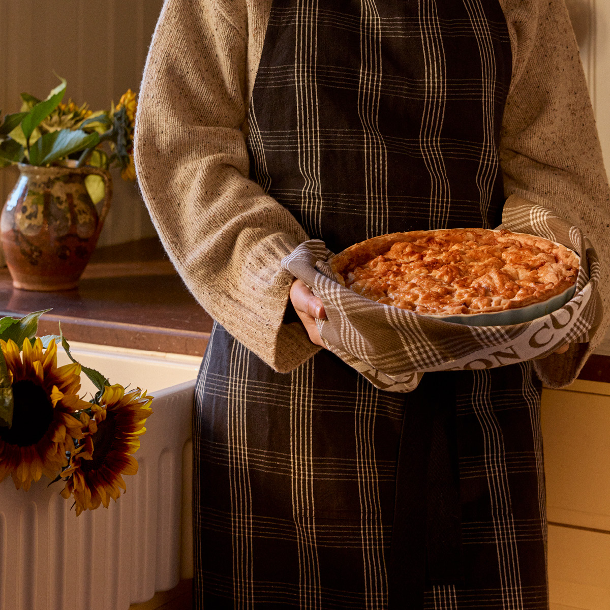 Lexington Rutig kökshandduk frotté 70x50 cm brun/vit