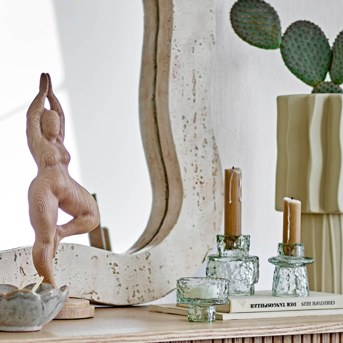 Bloomingville Delphia ljusstake i glas 3 delar grön