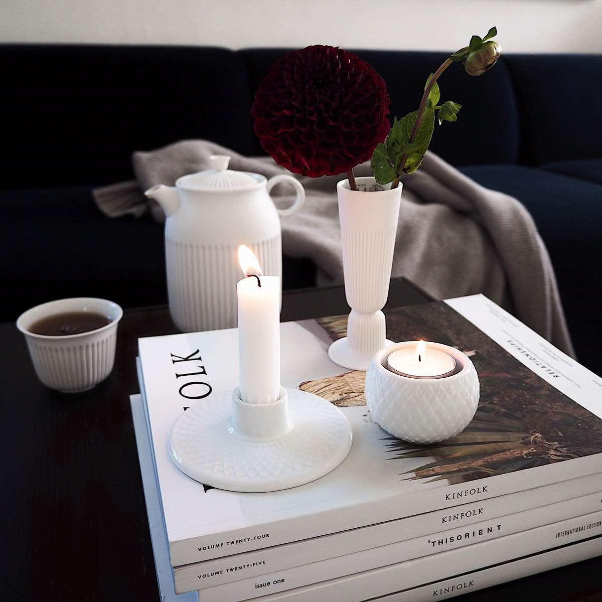 Lyngby Porcelæn Rhombe Kynttilälyhty 7 cm 2 kpl Valkoinen