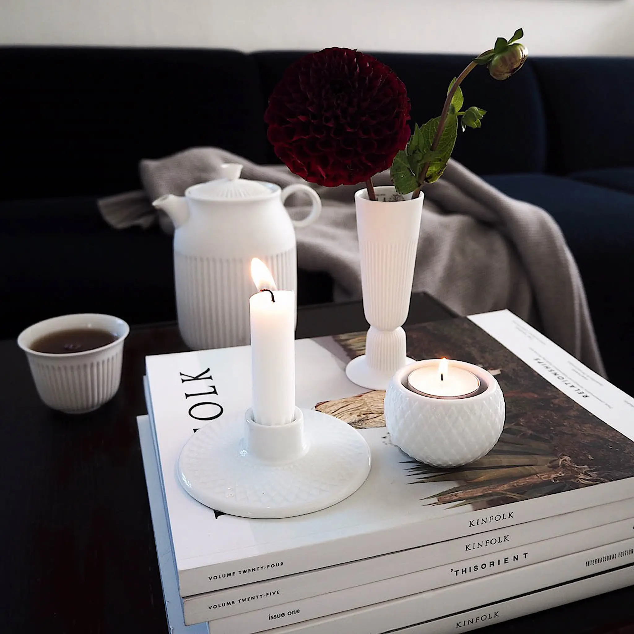 Lyngby Porcelæn Rhombe Kynttilälyhty 6,5 cm 2 kpl Valkoinen