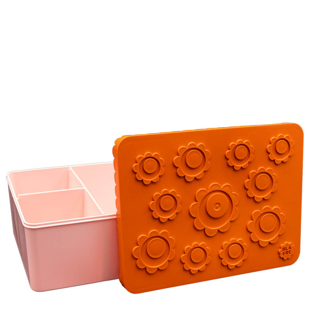 Blafre Blomma matlåda plast tre fack 14x19 cm orange/rosa
