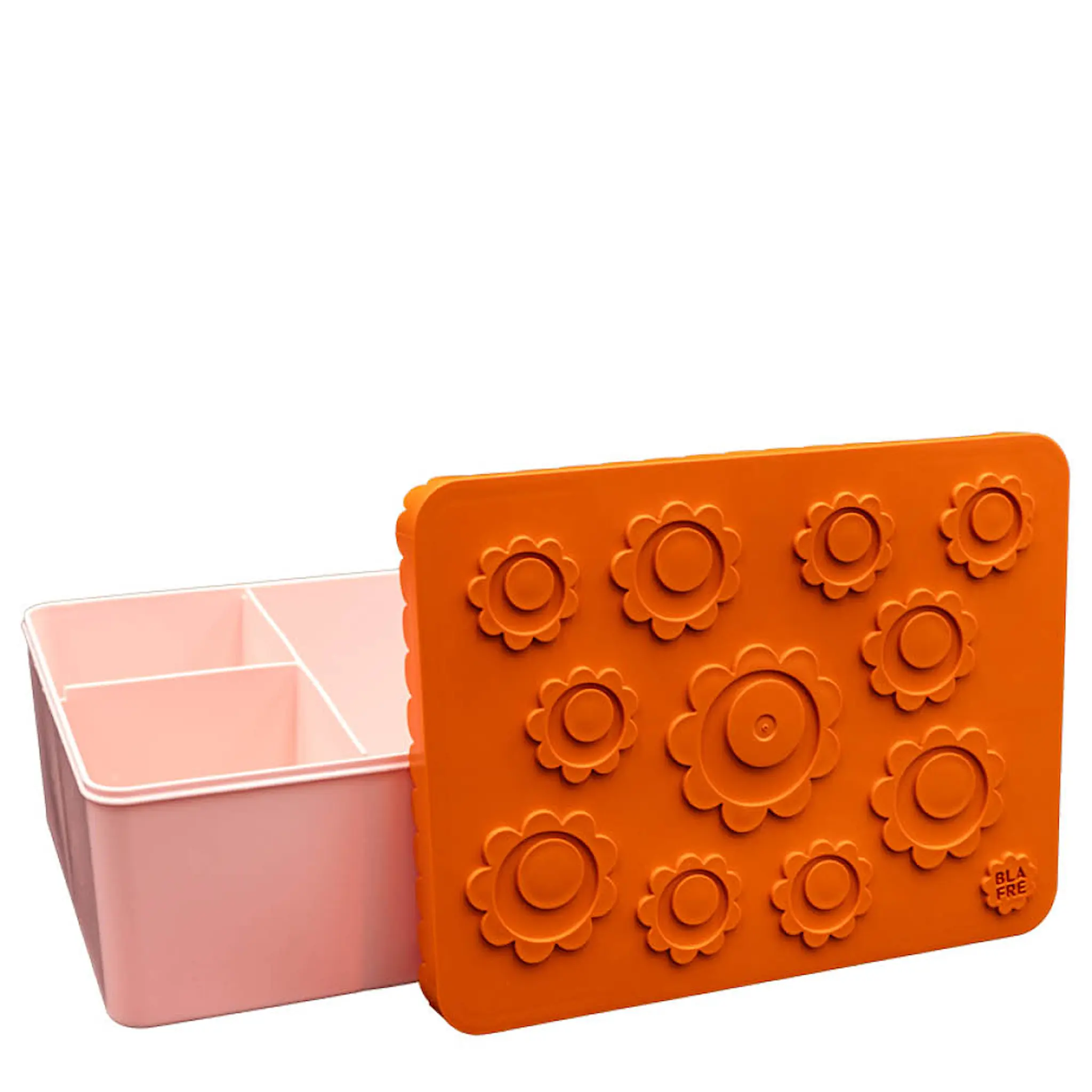 Blafre Blomma matlåda plast tre fack 14x19 cm orange/rosa