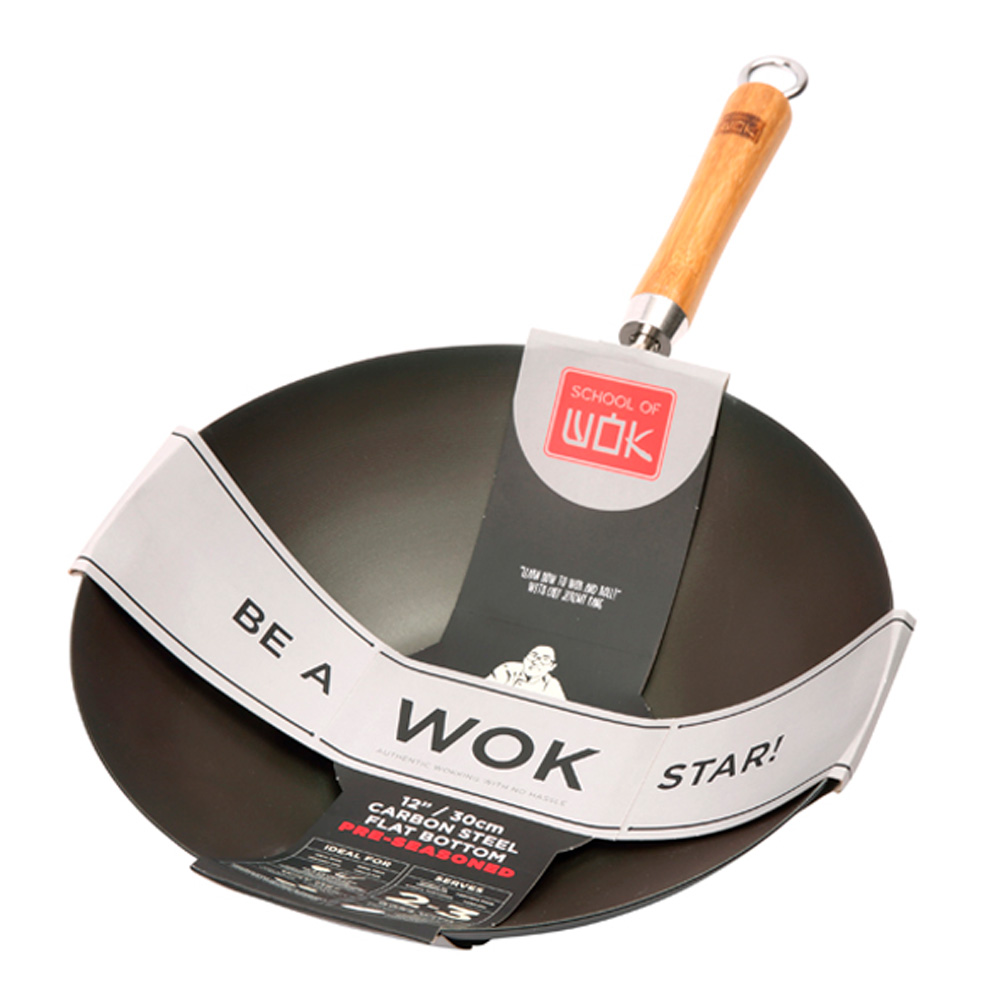 Dexam School of Wok wokpanne 30 cm m/ bambuhåndtak svart