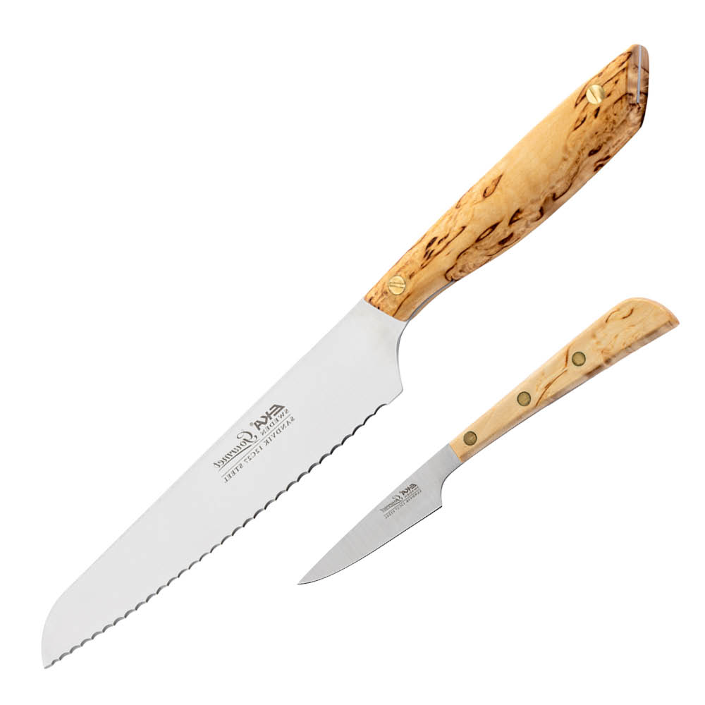 EKA Gourmet Leipäveitsi 21 cm ja Kuorimaveitsi 10 cm Visakoivu/Ruostumaton teräs