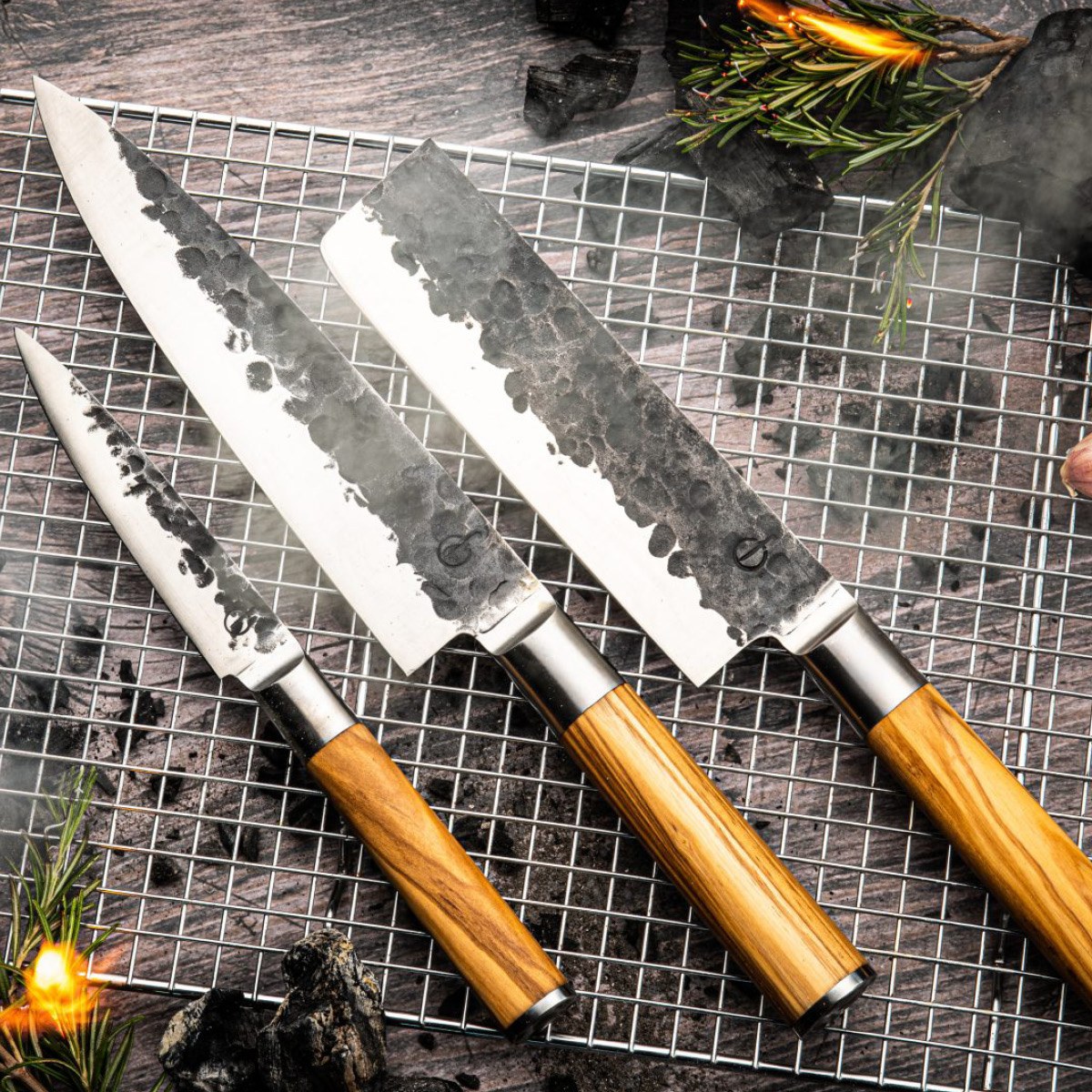 Forged Knivsett 3 deler 35/32/25 cm olive