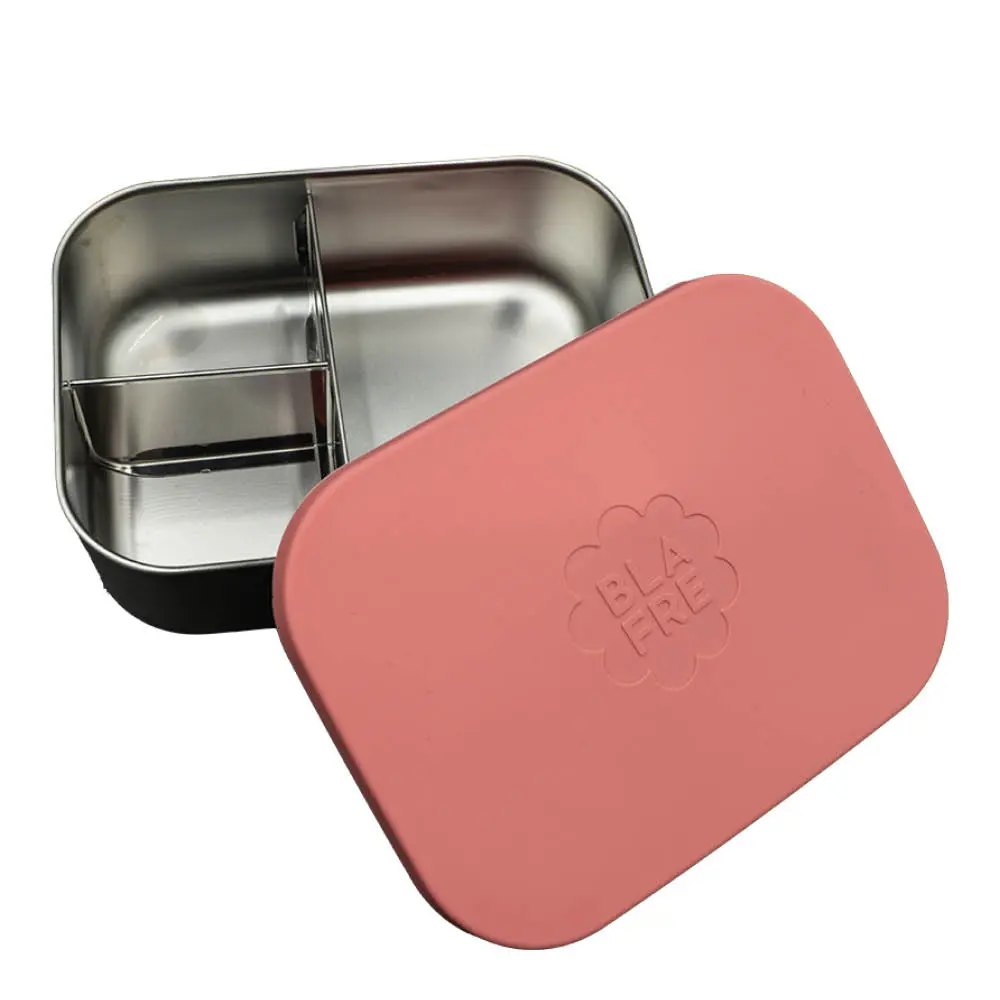 Matboks stål 3 rom 17x13x5 cm rosa