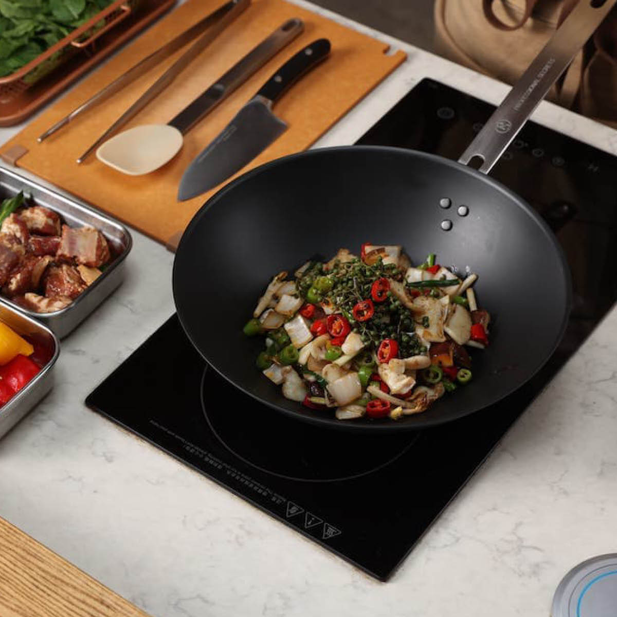 Professional Secrets Wokpanne med glasslokk 31 cm karbonstål