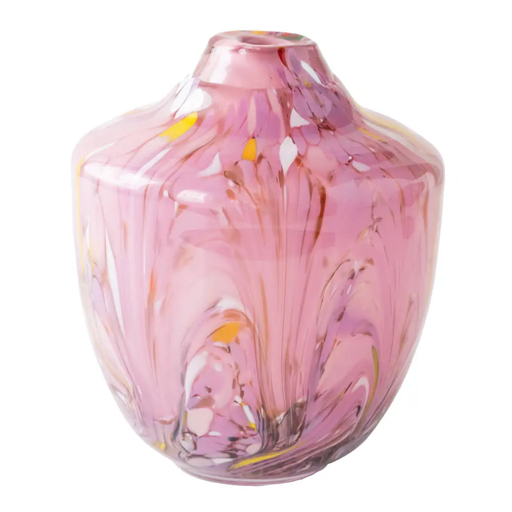 Unik skulptur kunstglass L 17 cm rosa multi