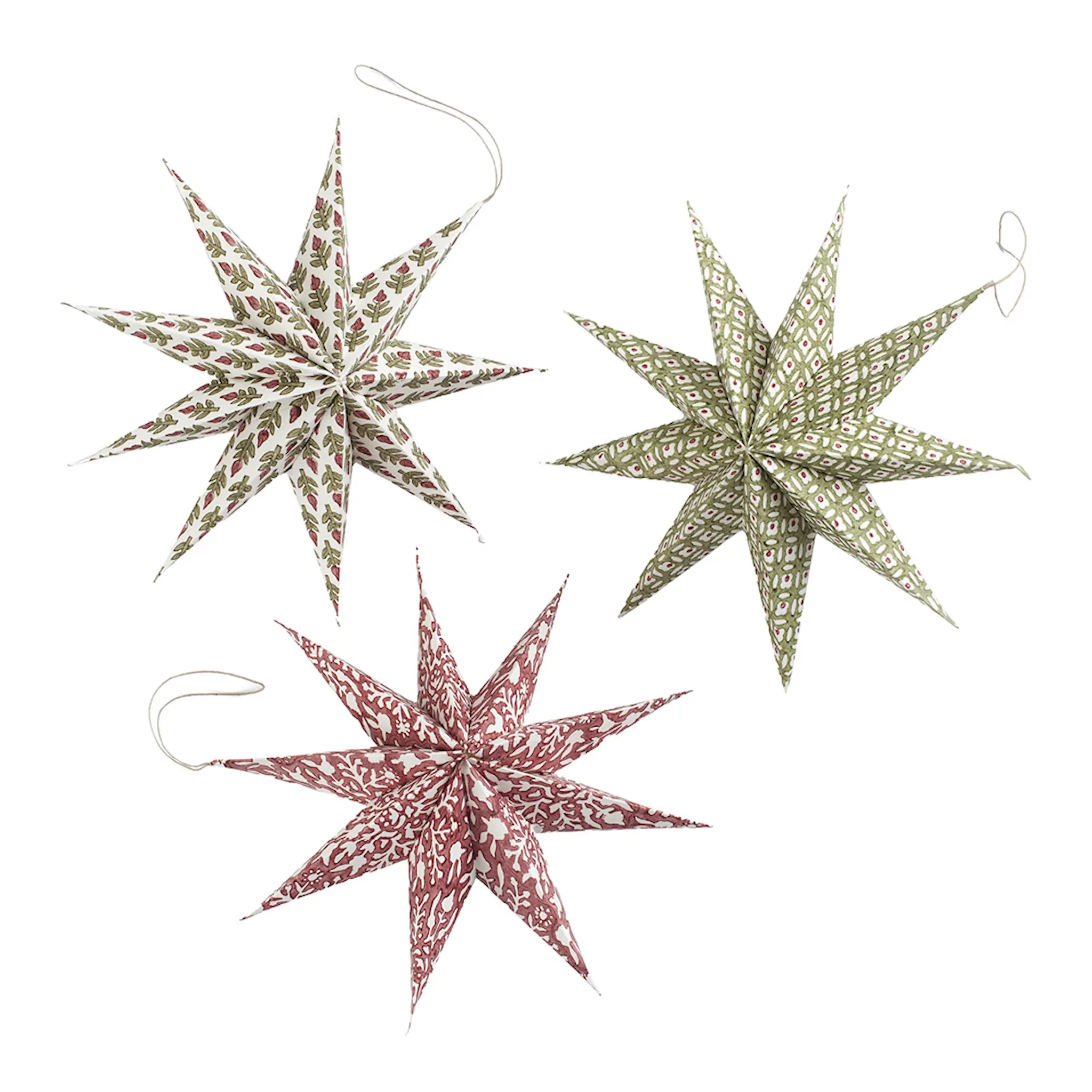 Chamois Adventsstjärnor med olika mönster 3-pack röd/grön