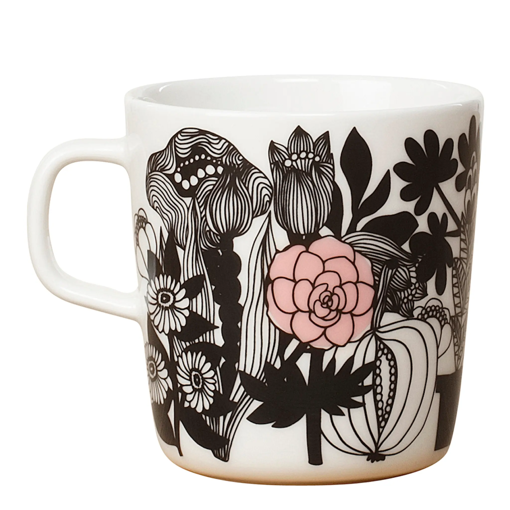 Marimekko Siirtolapuutarha Mugg 40 cl Svart/vit blommor