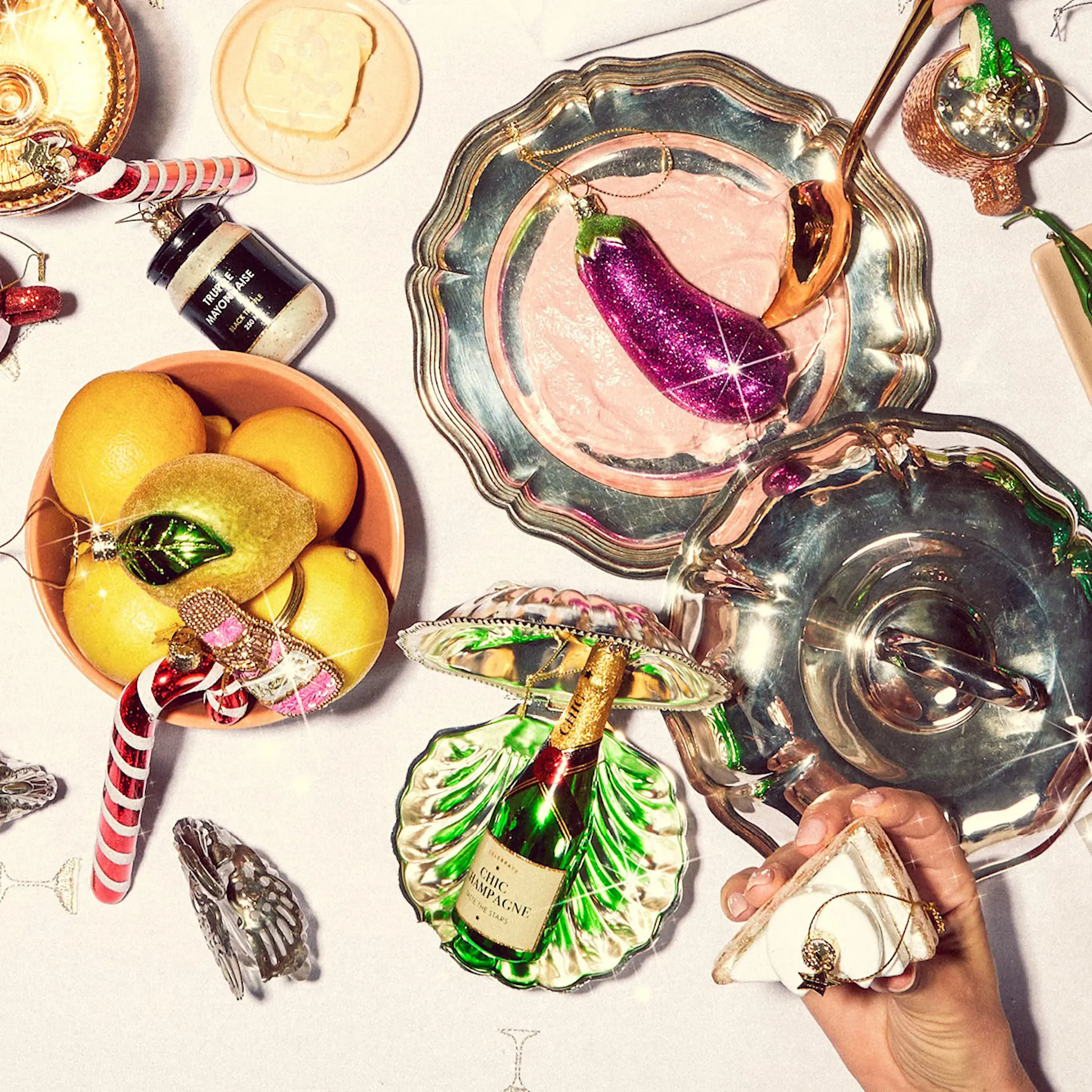 Vondels CocktailClub Riippuva joulukoriste samppanjapullo 14 cm Vihreä