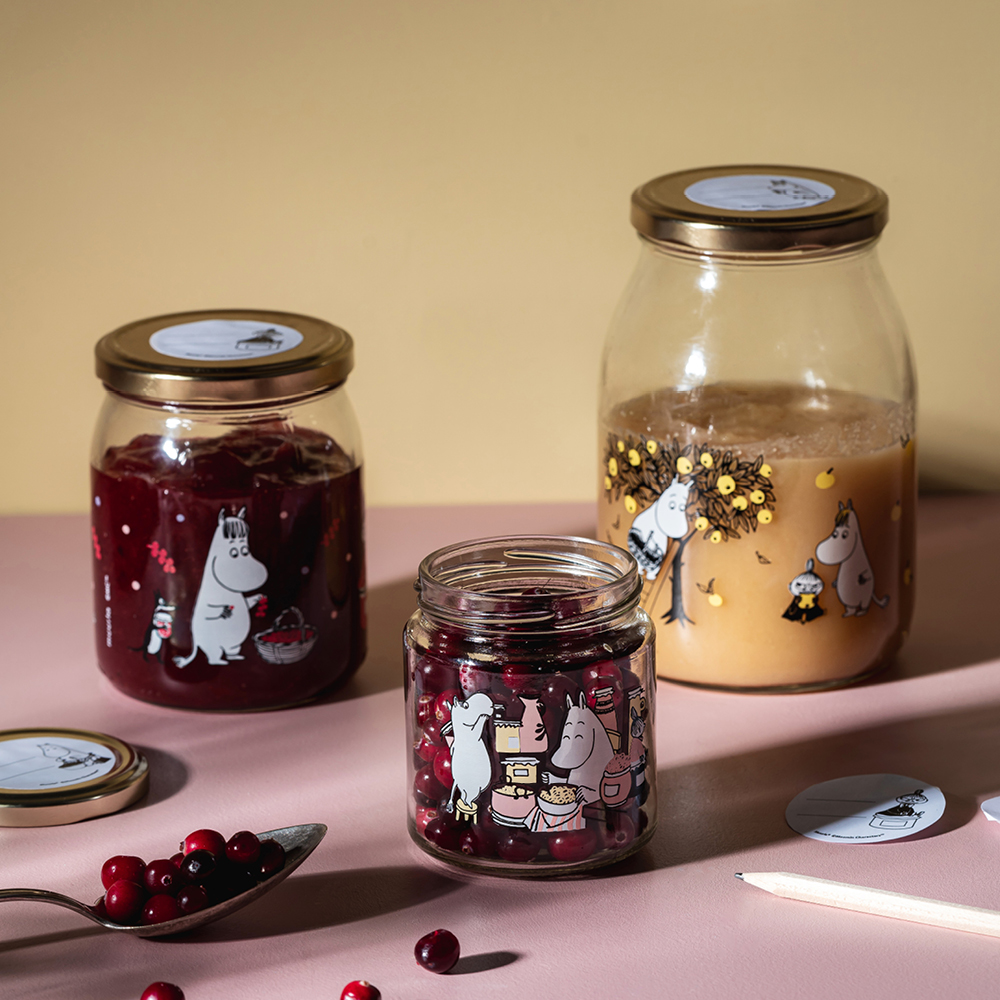 Muurla Mumin glasburk med 4 klistermärken 0,3 L sylt klar